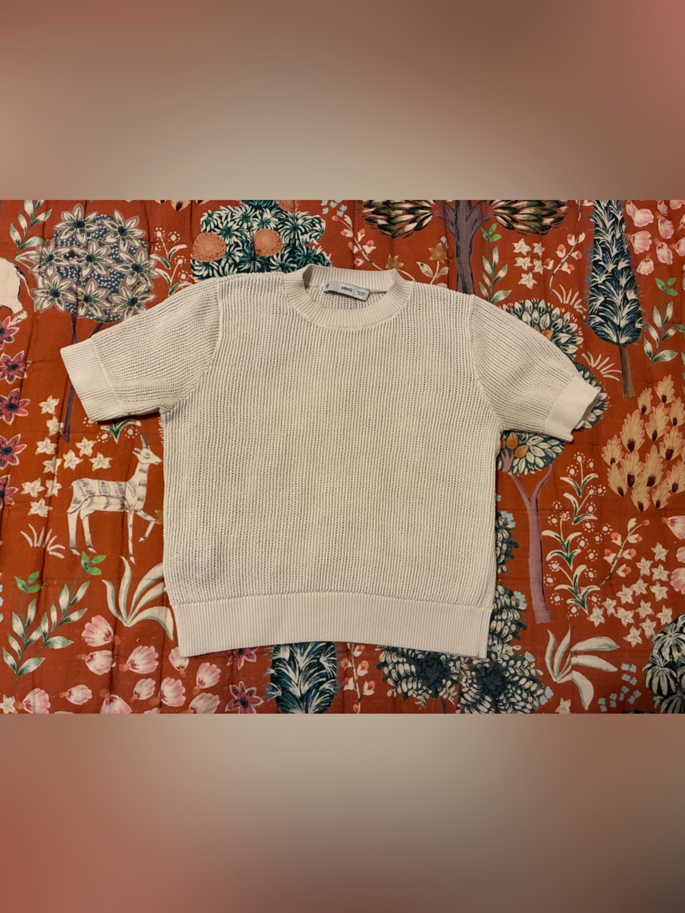 Mango Open Weave Short Sleeve Knit in Cream
